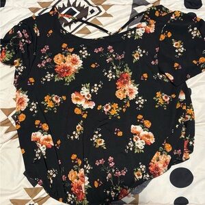 Floral Women's Blouse in Black and Orange